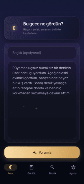 Rüya yazma ekranı